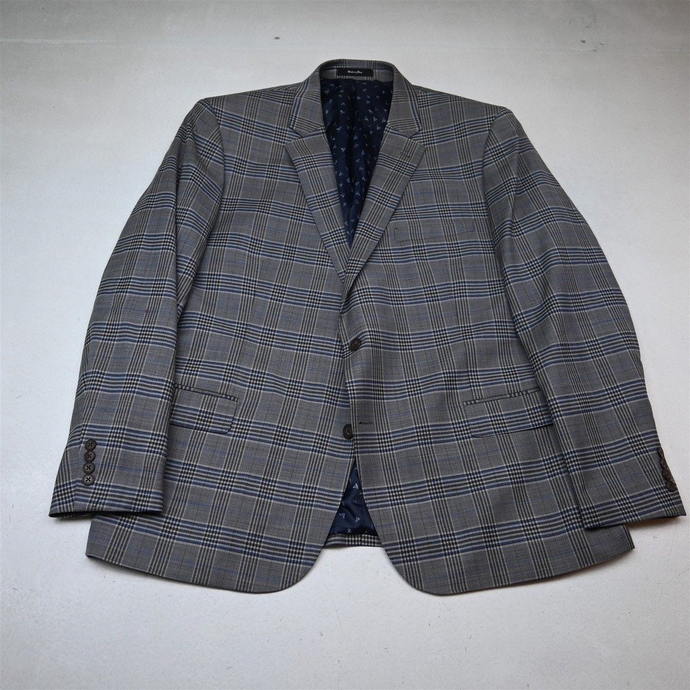 Nordstrom 48L Brown Plaid Stretch Wool Mens Blazer Suit Jacket Sport Coat